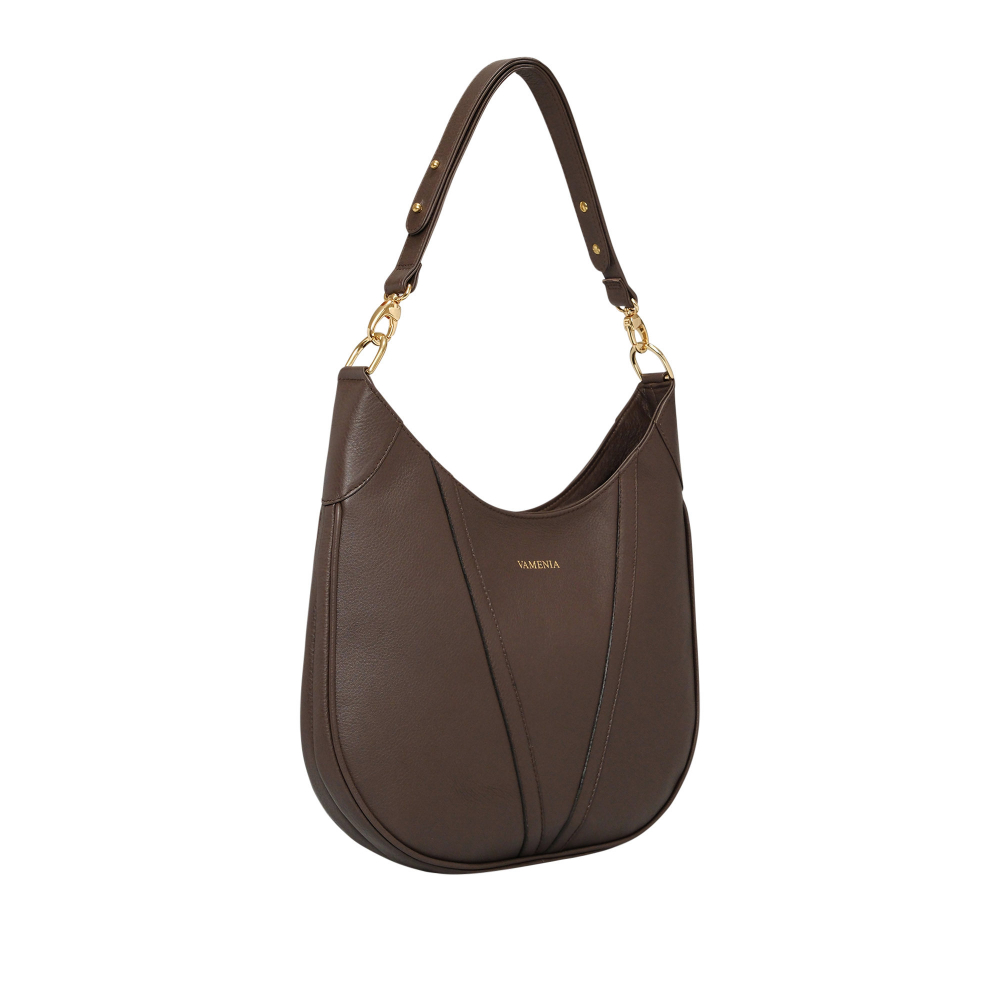 Hobo Bag Schultertasche aus Kalbsleder in dunkelbraun